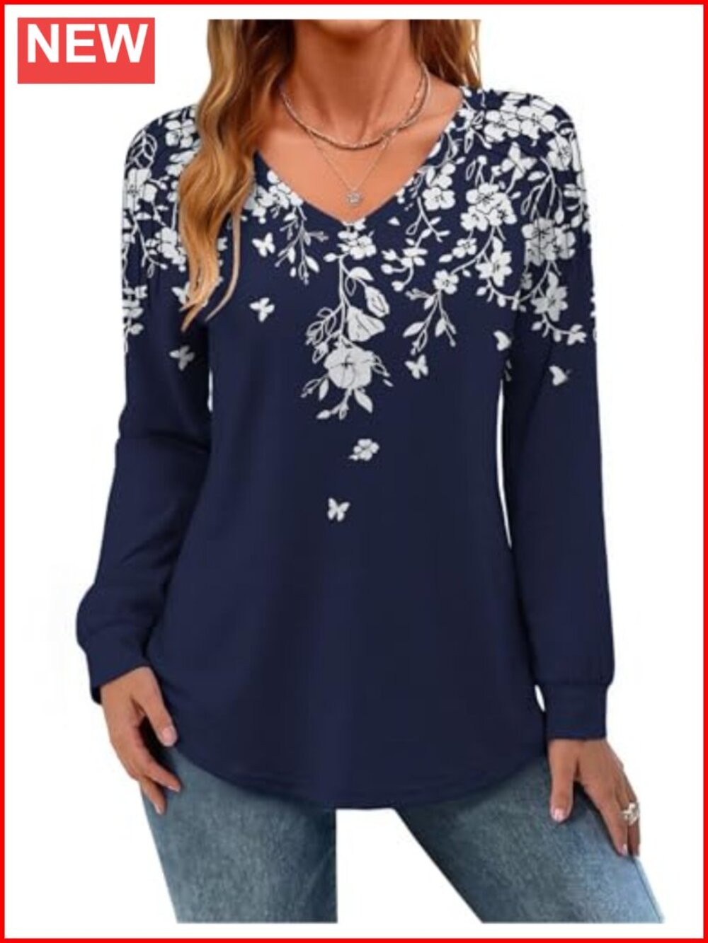 Womens Long Sleeve V Neck Pleated Tunic Top Soft Casual Blouse